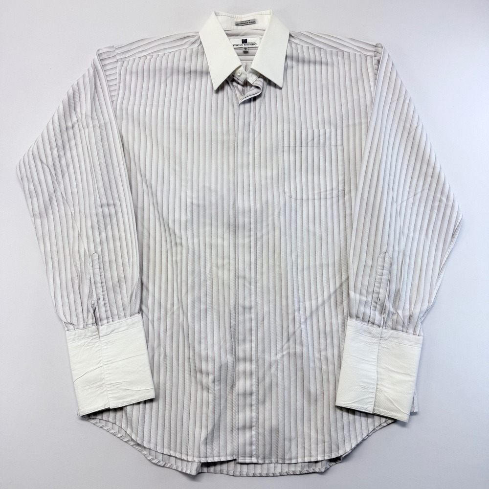 Italo Mondo Mens Striped Dress Shirt Grey White French Cuff Tall 17 36/37 Cotton